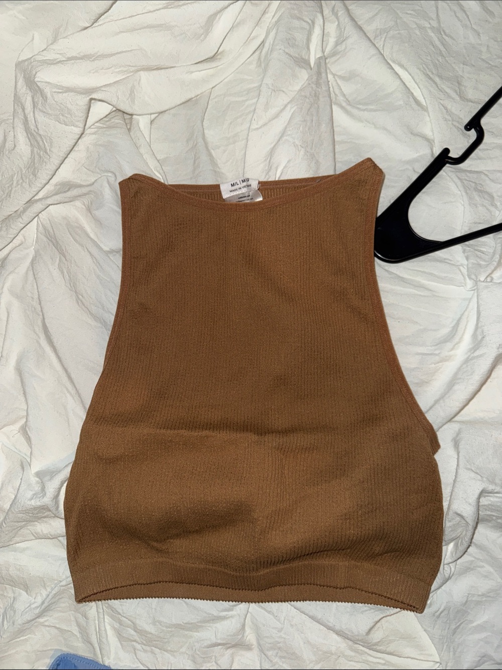 Cotton On Brown Ribbed High-Neck Crop Tank